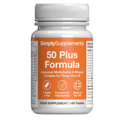 Supplement bottle labelled '50 Plus Formula' by Simply Supplements on a white background