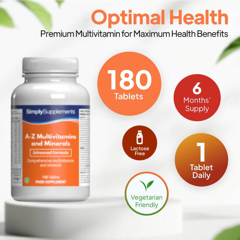 Simply Supplements A to Z Multivitamins & Minerals 180 tablets. 6 months' supply. 1 tablet daily