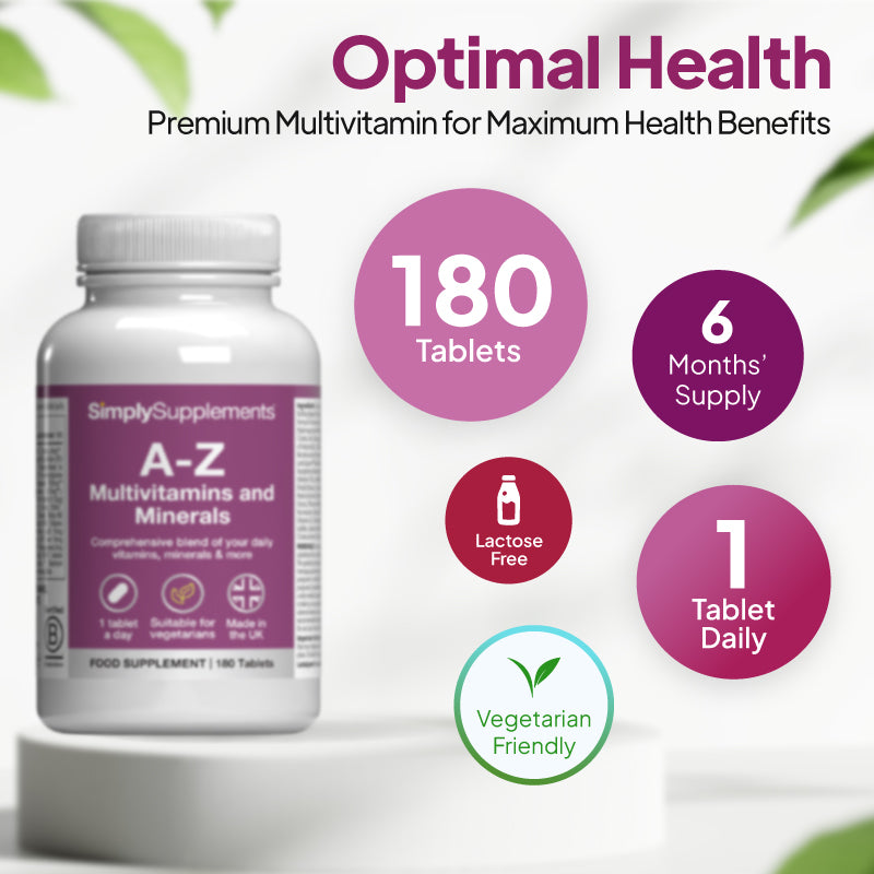 Simply Supplements A to Z Multivitamins & Minerals 180 tablets. 6 months' supply. 1 tablet daily