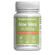 Supplement bottle labeled 'Aloe Vera 24,000mg' by Simply Supplements on a white background