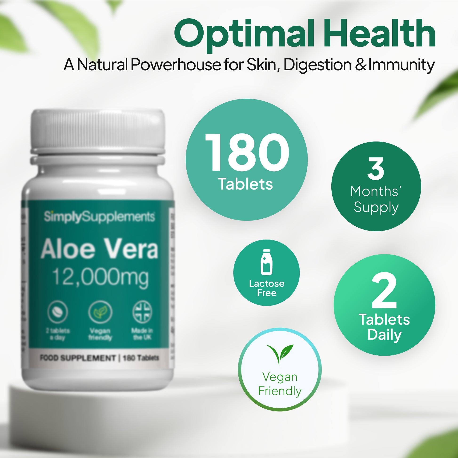 Simply Supplements Aloe Vera Tablets 12,000mg contains 180 tablets