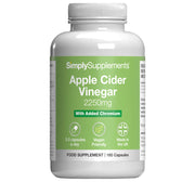 Supplement bottle labeled 'SimplySupplements Apple Cider Vinegar' on a white background