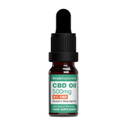 CBD oil dropper bottle with label on a white background