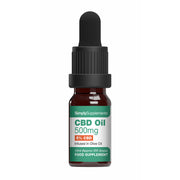 CBD oil dropper bottle with label on a white background