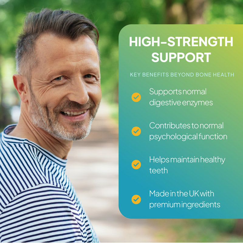 Supports normal digestive enzymes, contributes to normal psychological function and help maintain healthy teeth.