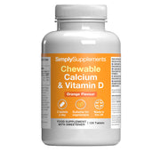 Simply Supplements Chewable Calcium & Vitamin D food supplement with sweetener, orange flavour, 120 tablets, suitable for vegetarians, made in the UK.