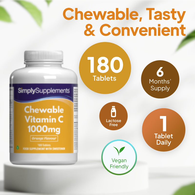 Simply Supplements Chewable Vitamin C Tablets 1,000mg Orange Flavour with 6 months' supply