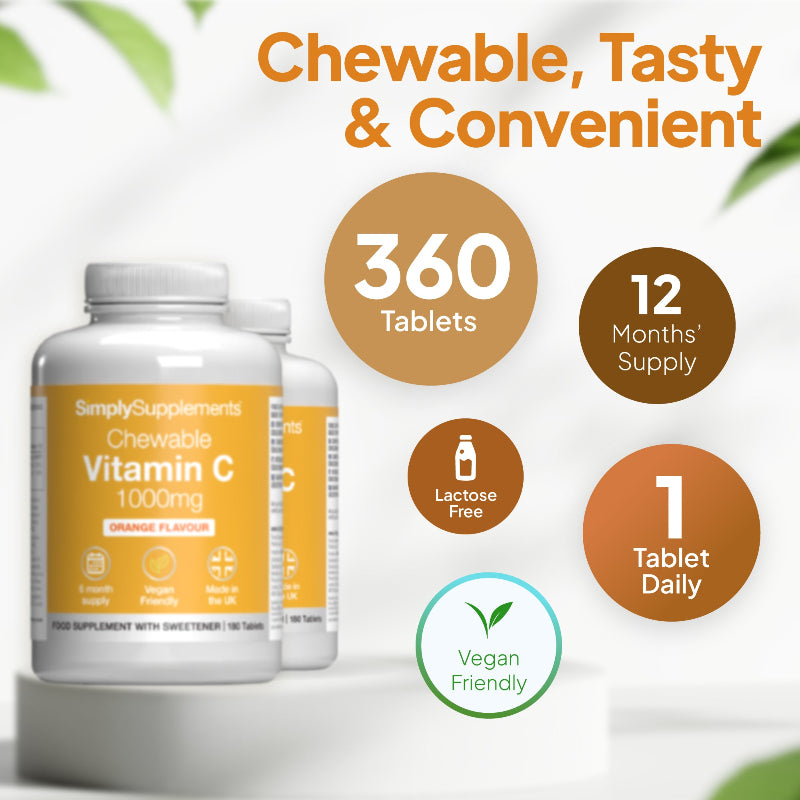 Simply Supplements Chewable Vitamin C Tablets 1,000mg Orange Flavour with 1 year supply