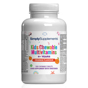 Bottle of SimplySupplements Kids Chewable Multivitamins on a white background