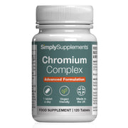 Supplement bottle labeled 'SimplySupplements Chromium Complex' on a white background