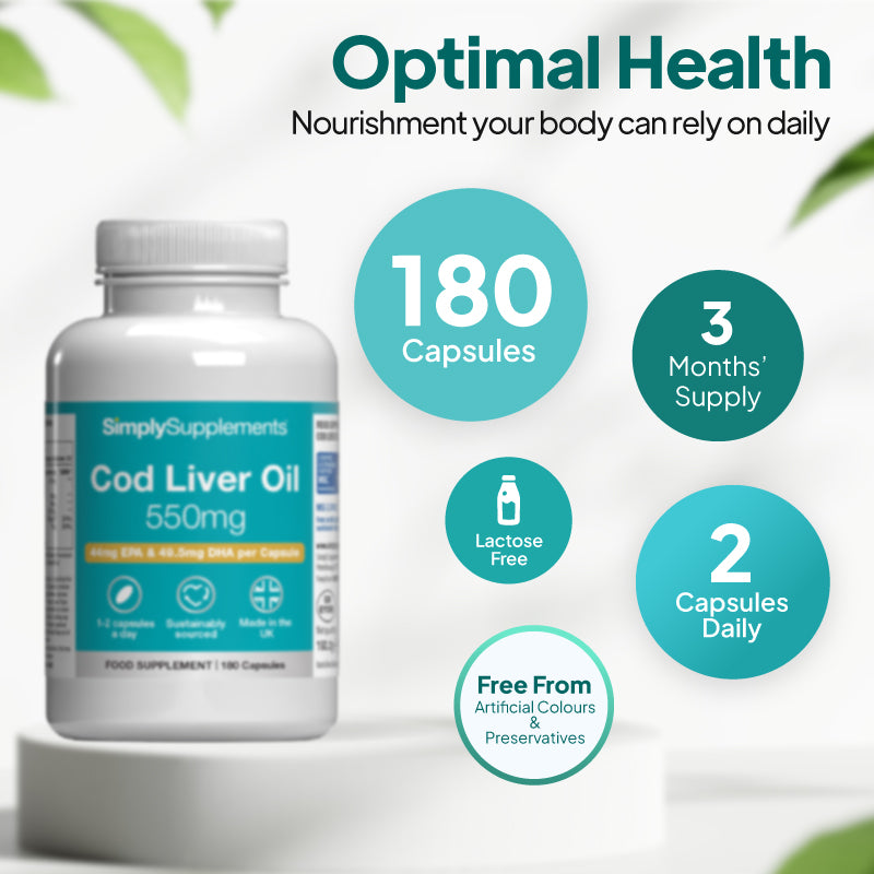 Simply Supplements Cod Liver Oil includes 180 capsules