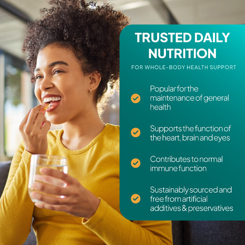 Cod Liver Oil Capsules supports the function of heart, brain and eyes as well as contributing to normal immune function.