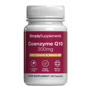 Simply Supplements Coenzyme Q10 300mg food supplement with essential nutrients.