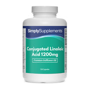 Supplement bottle labeled 'Conjugated Linoleic Acid 1200mg' by Simply Supplements on a white background