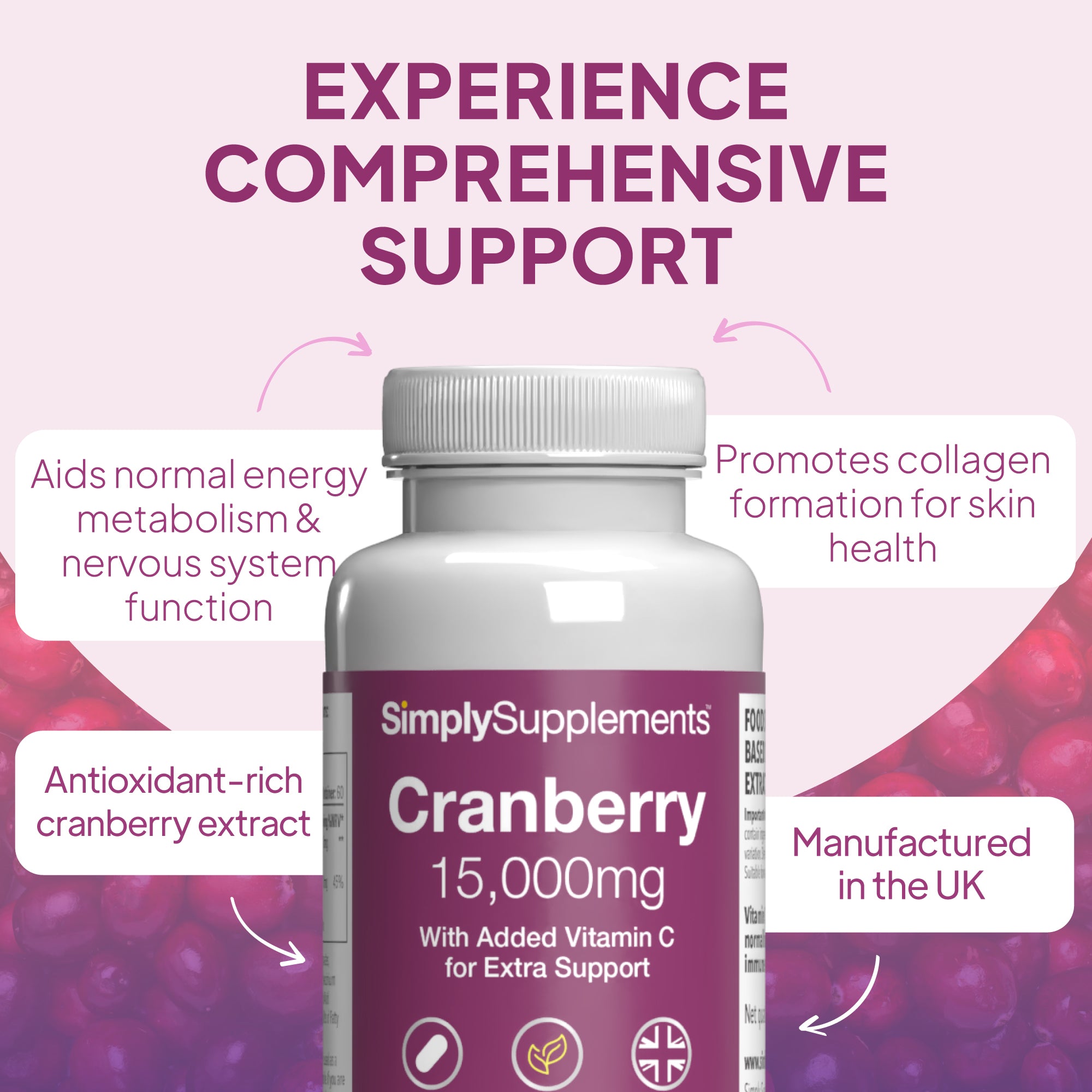 Cranberry Tablets 15,000mg aids normal energy metabolism & nervous system function