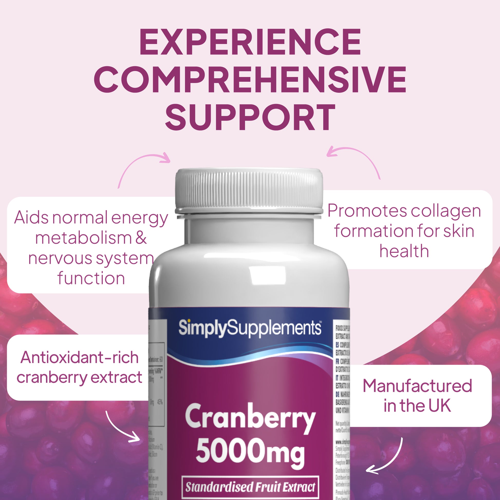 Cranberry Tablets 15,000mg aids noemal energy metabolism & nervous system function
