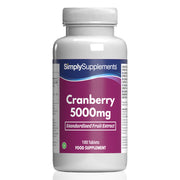 Supplement bottle labeled 'SimplySupplements Cranberry 15,000mg' on a white background