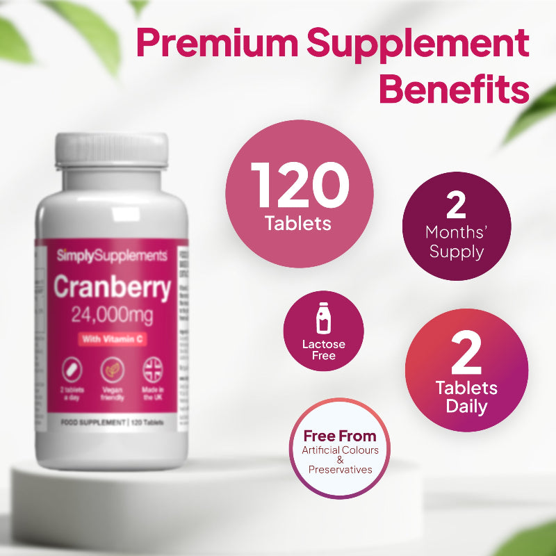 Cranberry Tablets 24,000mg with Vitamin C 160mg contains 120 tablets
