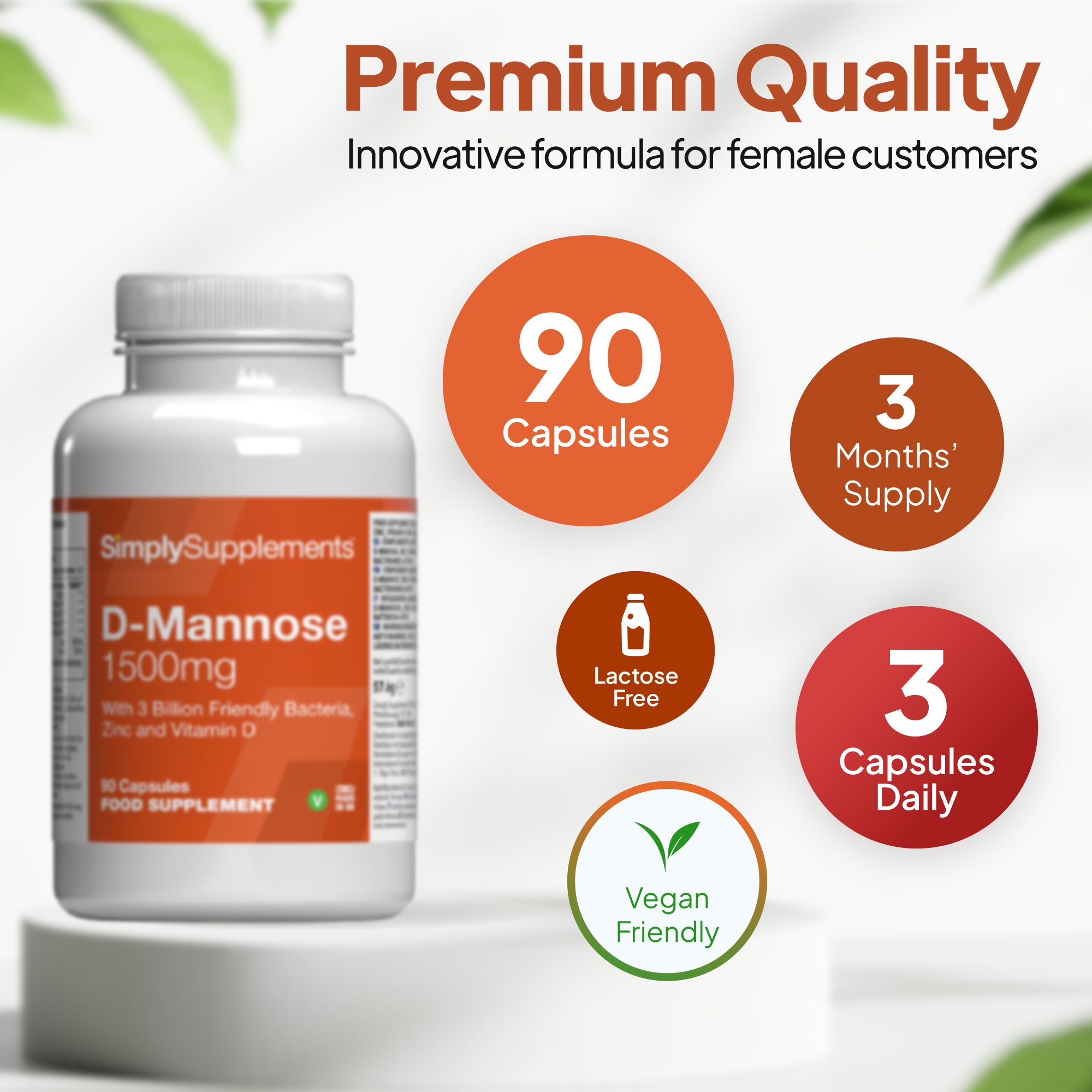 Take with capsules of D-Mannose daily- 3 months supply