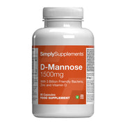 Supplement bottle labeled 'D-Mannose 1500mg' by SimplySupplements on a white background