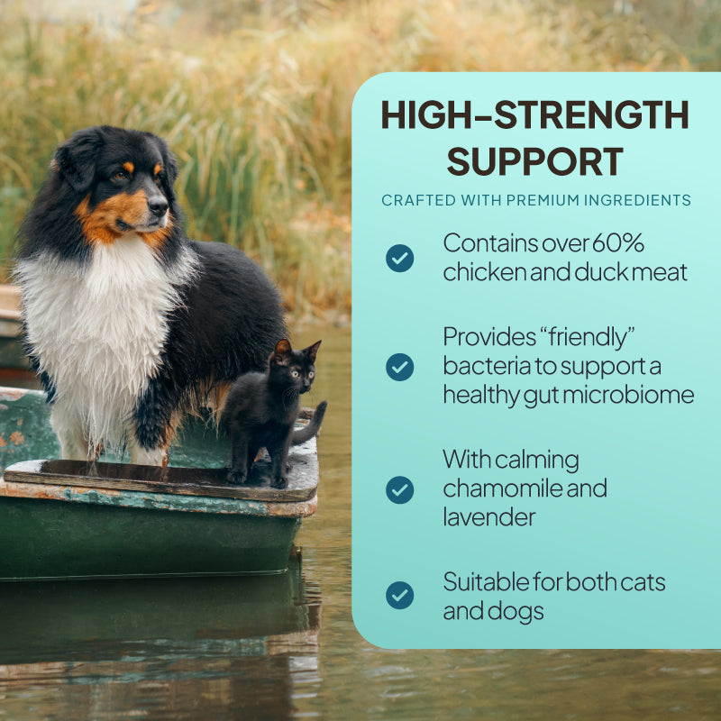 VitaPaws DigestiSupport Treats for dogs and cats with duck and chicken, friendly bacteria, prebiotics, chamomile and lavender for digestive balance