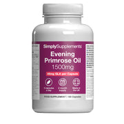 Supplement bottle of Simply Supplements Evening Primrose Oil 1500mg on a white background
