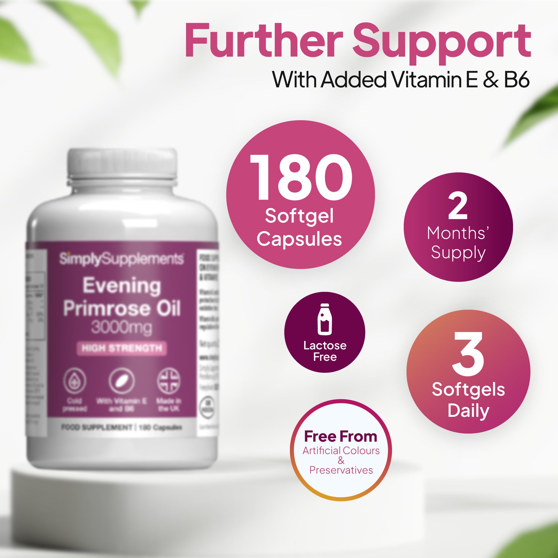 Evening Primrose Oil 180 softgel Capsules. 2 months' supply. 3 softgels daily