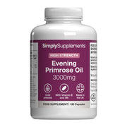 Supplement bottle of Simply Supplements Evening Primrose Oil 3000mg on a white background