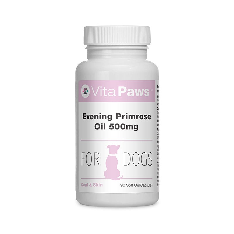 Vita Paws Evening Primrose Oil supplement bottle for dogs on a white background