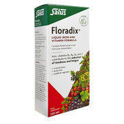 Salus Floradix liquid iron and vitamin formula packaging on a white background