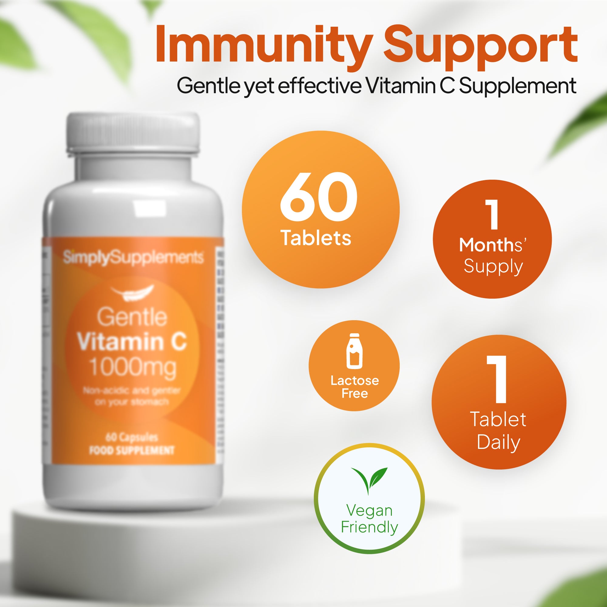 Gentle yet effective vitamin C for immunity support. 60 tablets.