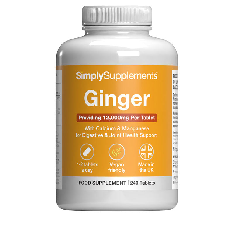 Supplement bottle labeled 'SimplySupplements Ginger' on a white background