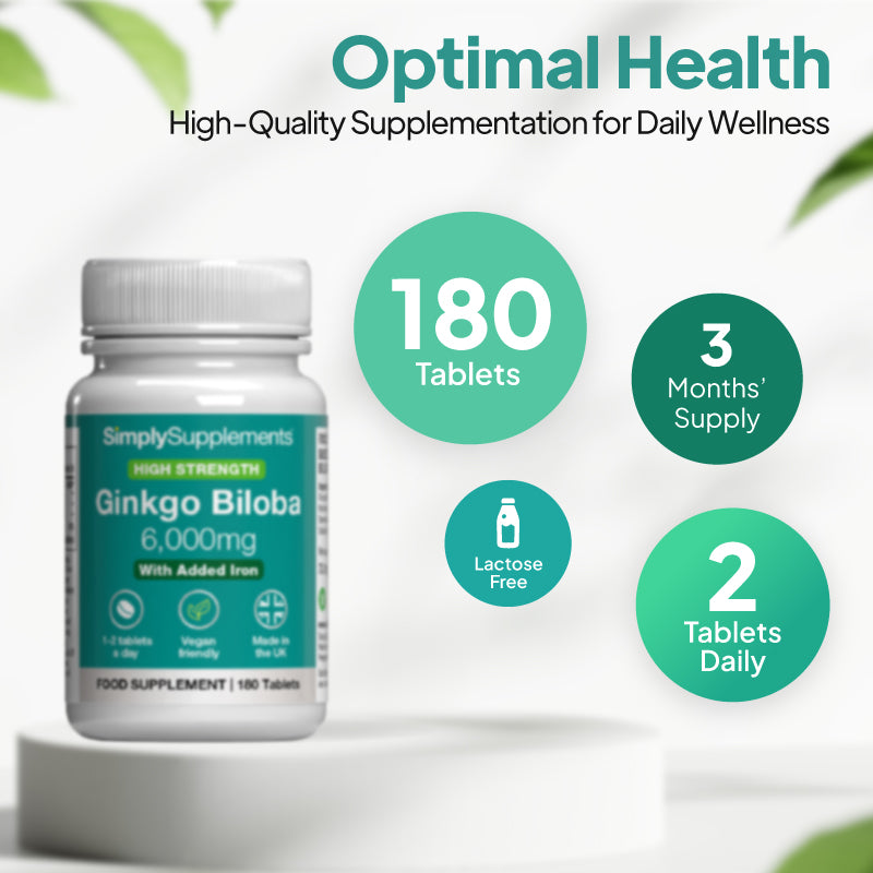 Ginkgo Biloba 6000mg 180 tablets, 3 months supply. Lactose free
