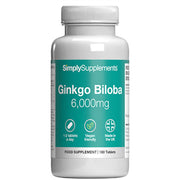 Ginkgo Biloba 6,000mg by Simply Supplements front label on a white background