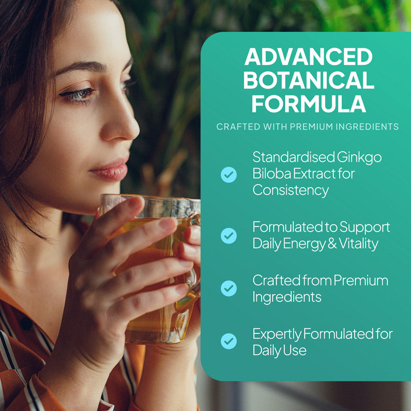 Standardised Ginko Biloba extract formulated to support daiy energy and vitality