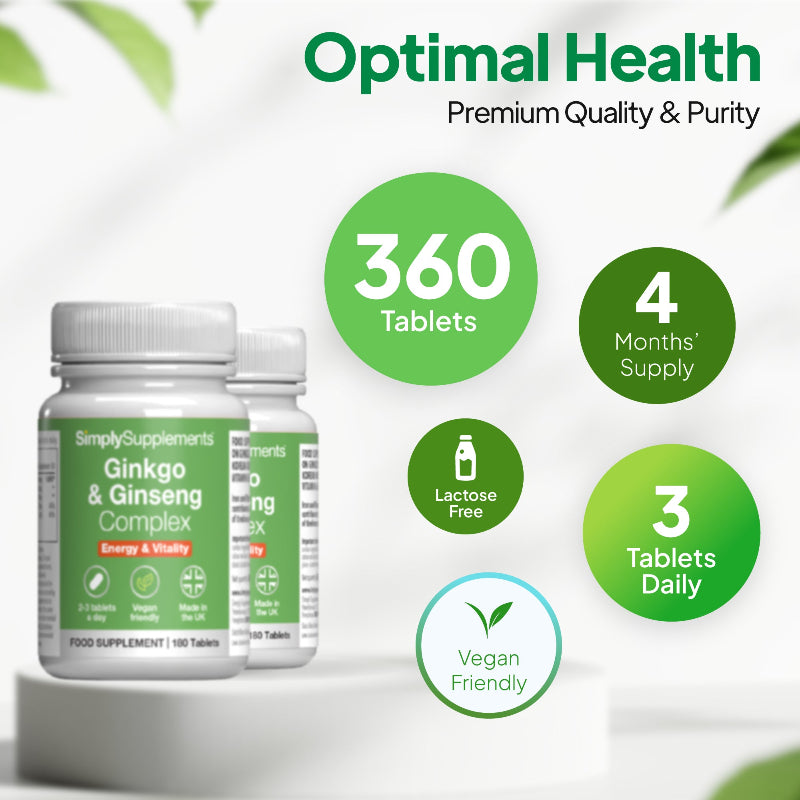 Simply Supplements Ginkgo & Ginseng Complex includes 360 tablets
