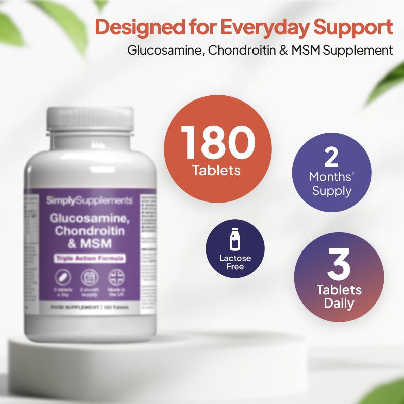 Simply Supplements Glucosamine 500mg, Chondroitin 100mg & MSM 100mg 180 tablets