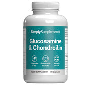 Supplement bottle labeled 'SimplySupplements Glucosamine & Chondroitin' on a white background