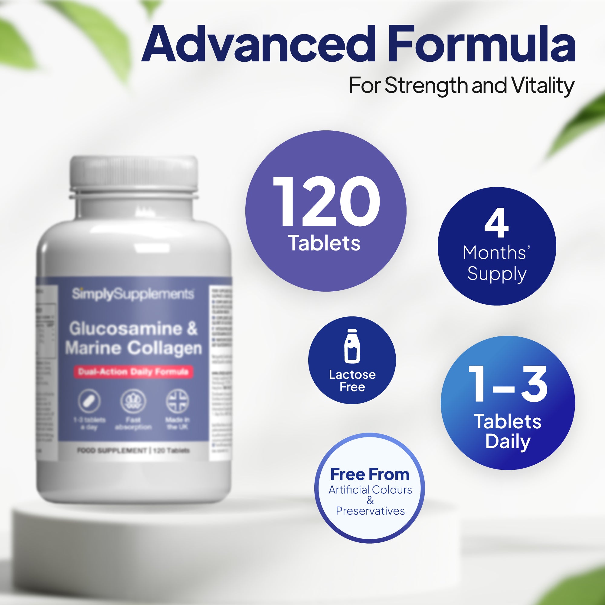 Simply Supplements Glucosamine 500mg & Marine Collagen 400mg 120 tablets