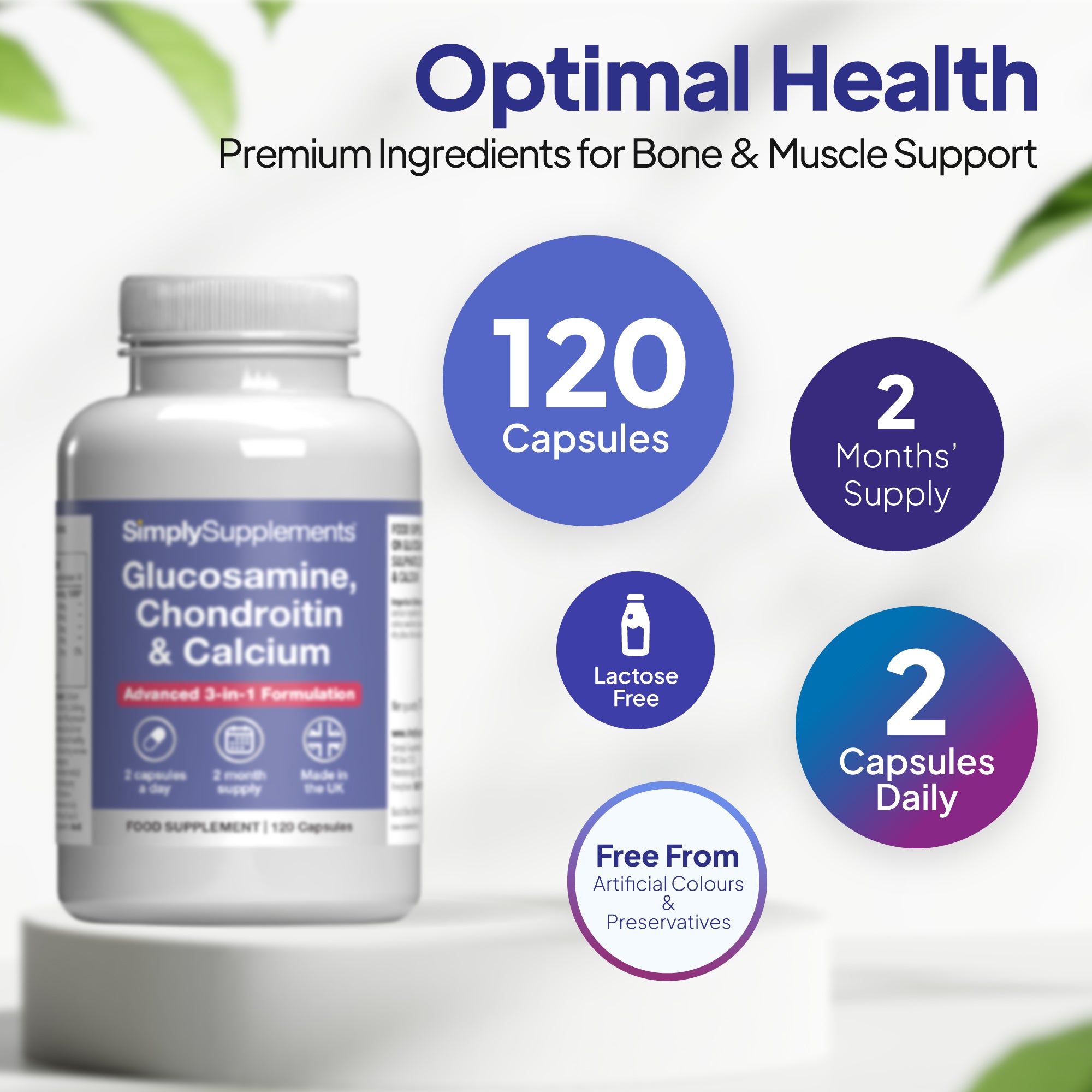 Simply Supplements Glucosamine, Chondroitin & Calcium 120 capsules