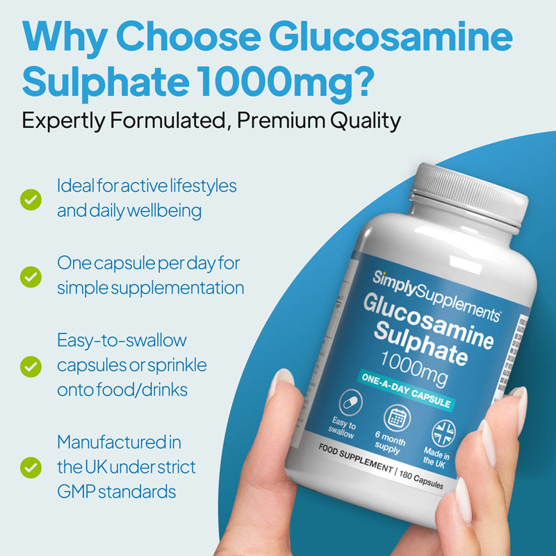 Glucosamine Sulphate 1000mg supplement UK manufactured under strict GMP standards
