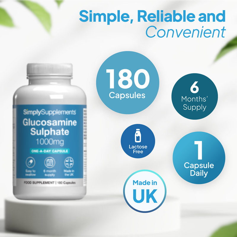 Glucosamine Sulphate 1000mg 180 Capsules. 6 Months supply (1 capsule per day). Lactose free and made in the UK

