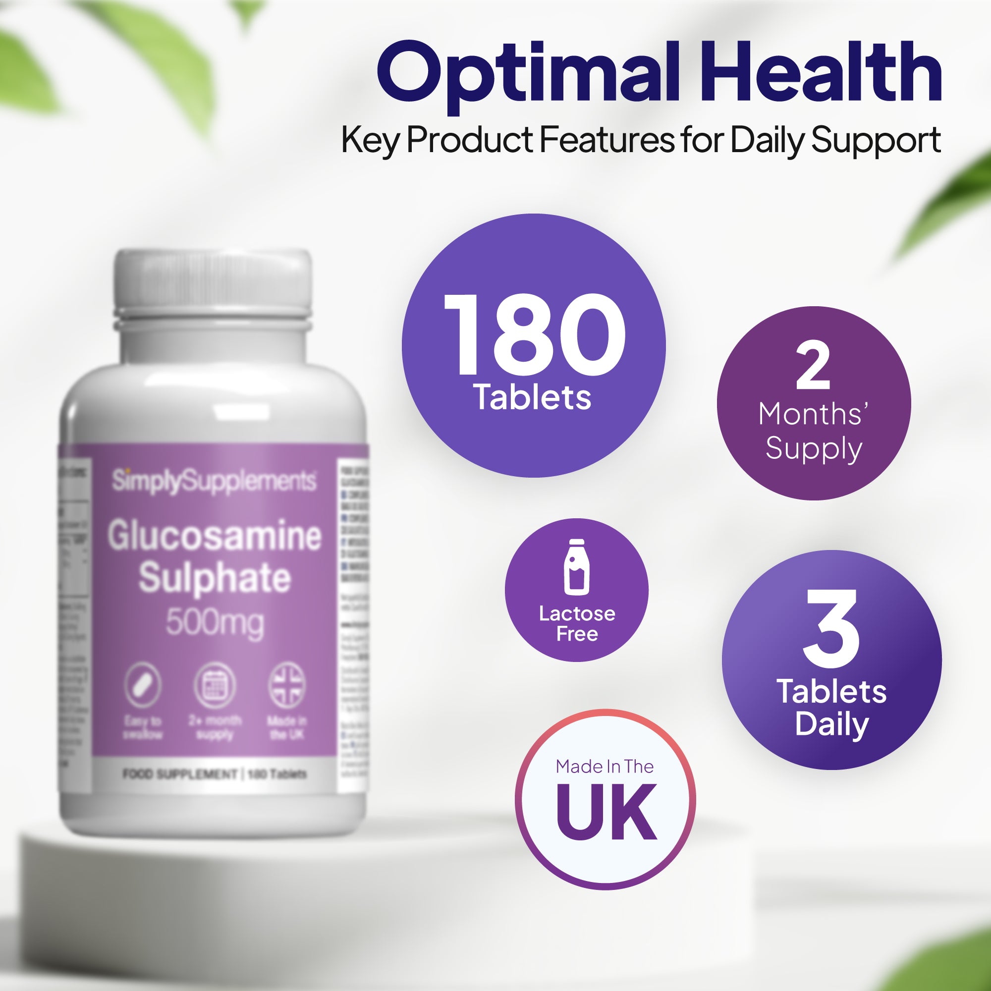 2 months supply, take 3 tablets daily. Lactose free. Made in the UK