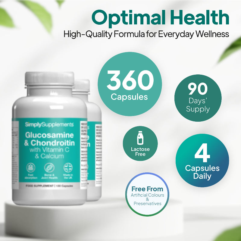 Simply Supplements Glucosamine Sulphate, Chondroitin, Vitamin C and Calcium 360 tablets