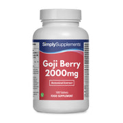 Supplement bottle labeled 'Goji Berry 2000mg' by Simply Supplements on a white background