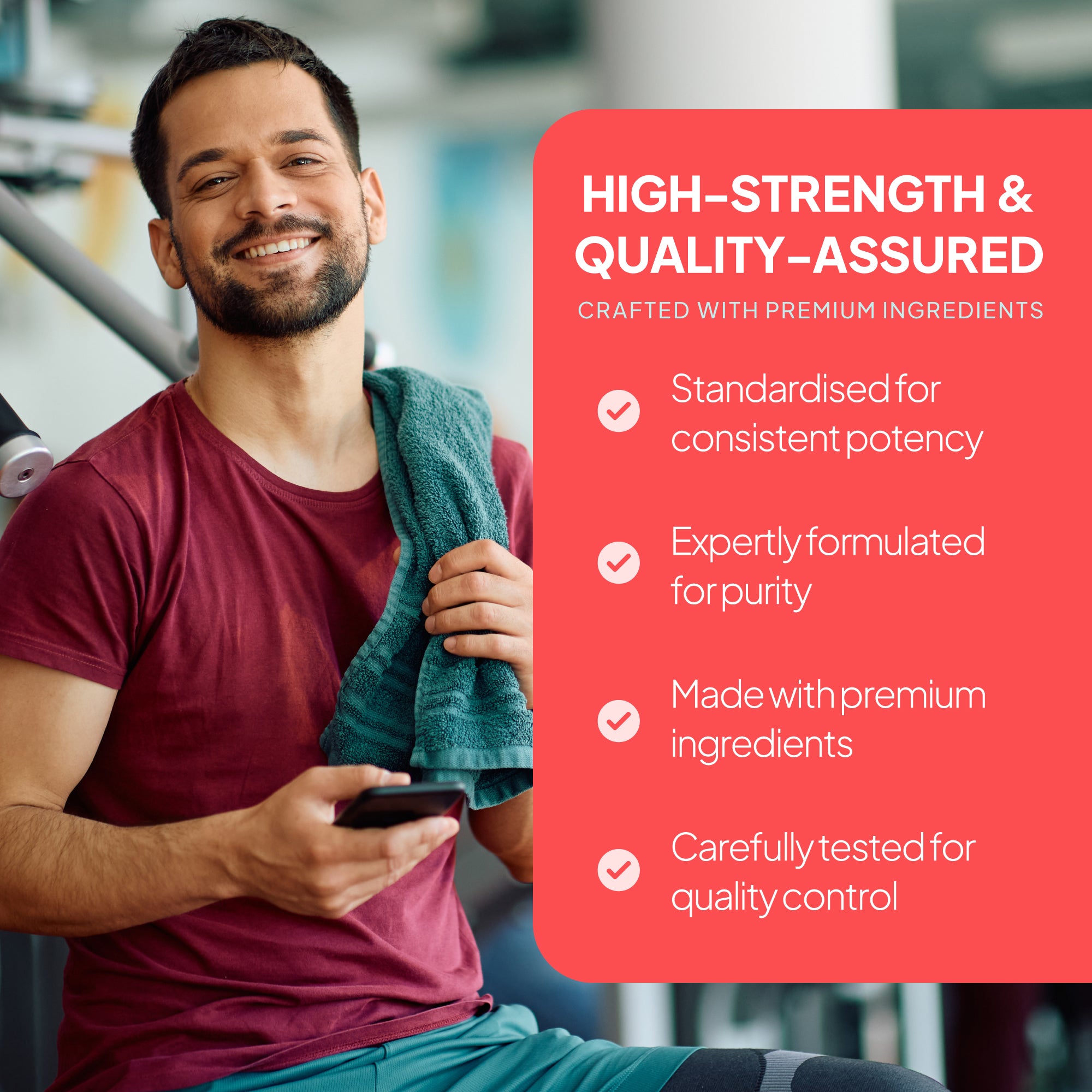 Simply Supplements Grape Seed Extract 2000mg lifestyle graphic highlighting high-strength standardised extract, premium ingredients, expert formulation and carefully tested quality control.