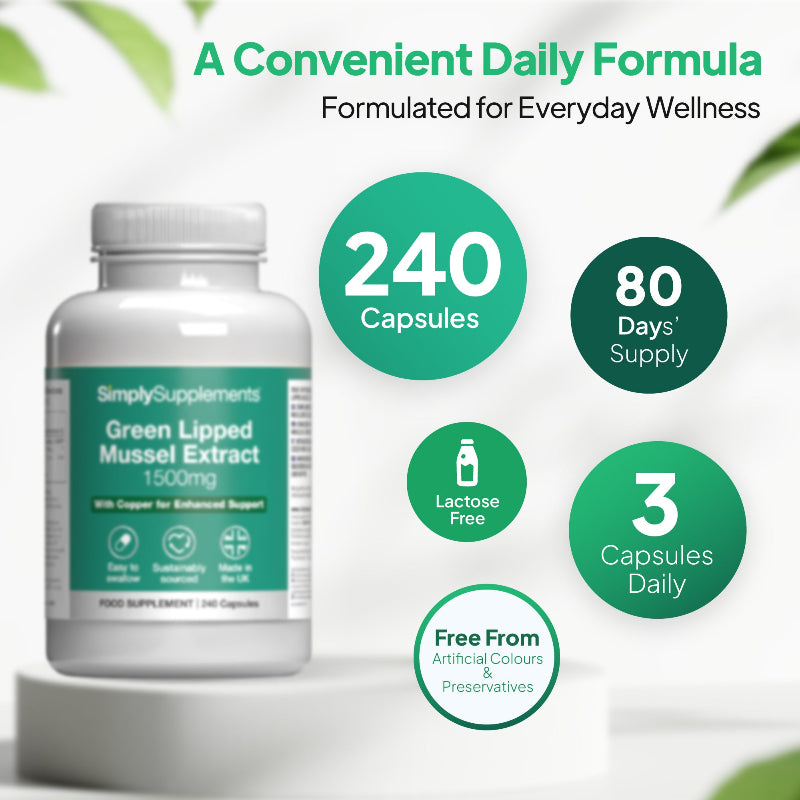 Simply Supplements Green Lipped Mussel Extract 1500mg contains 240 capsules