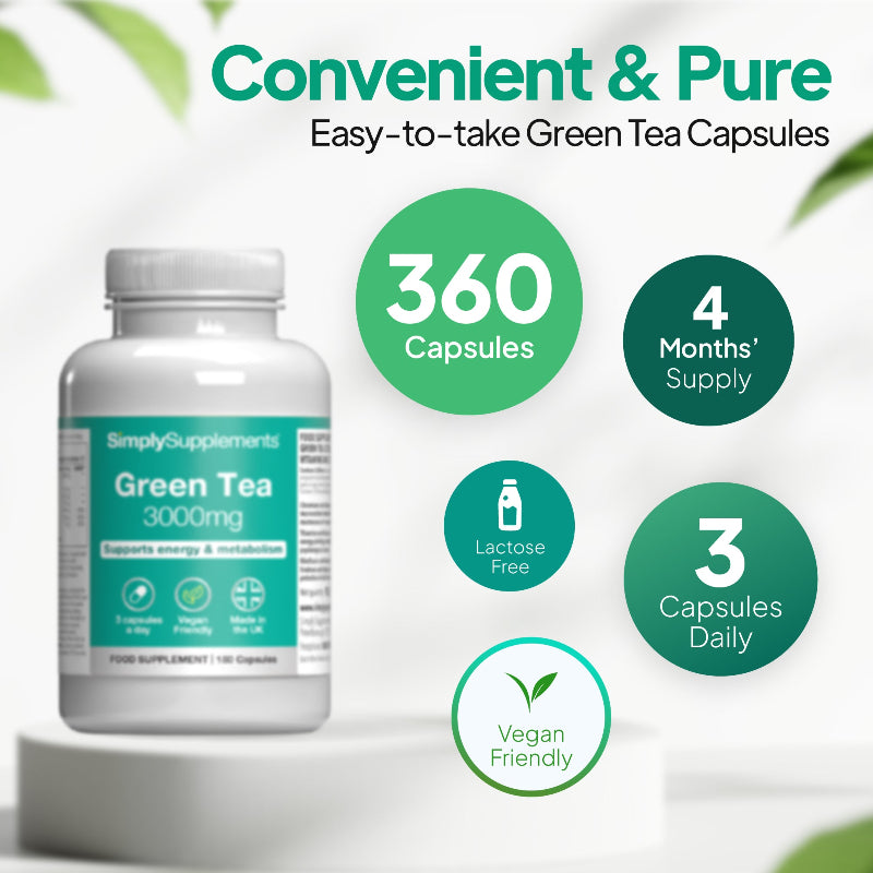 Simply Supplements Green Tea 3000mg provides 360 tablets