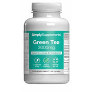 White supplement bottle labeled 'SimplySupplements Green Tea 3000mg' on a white background
