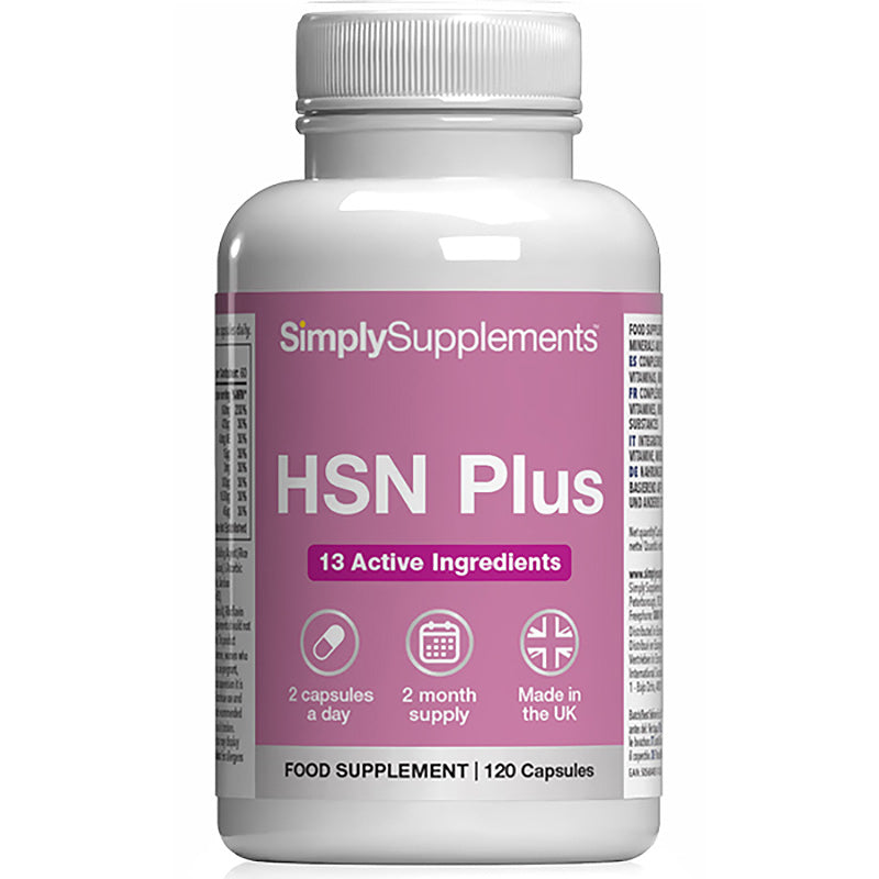 Supplement bottle labeled 'HSN Plus' by Simply Supplements on a white background